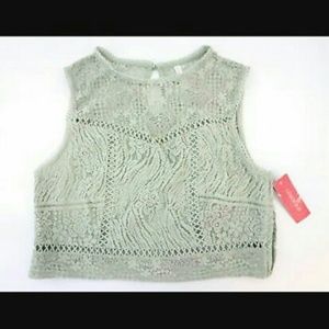 NWOT Xhilaration Olive Lace Crop Top Size L